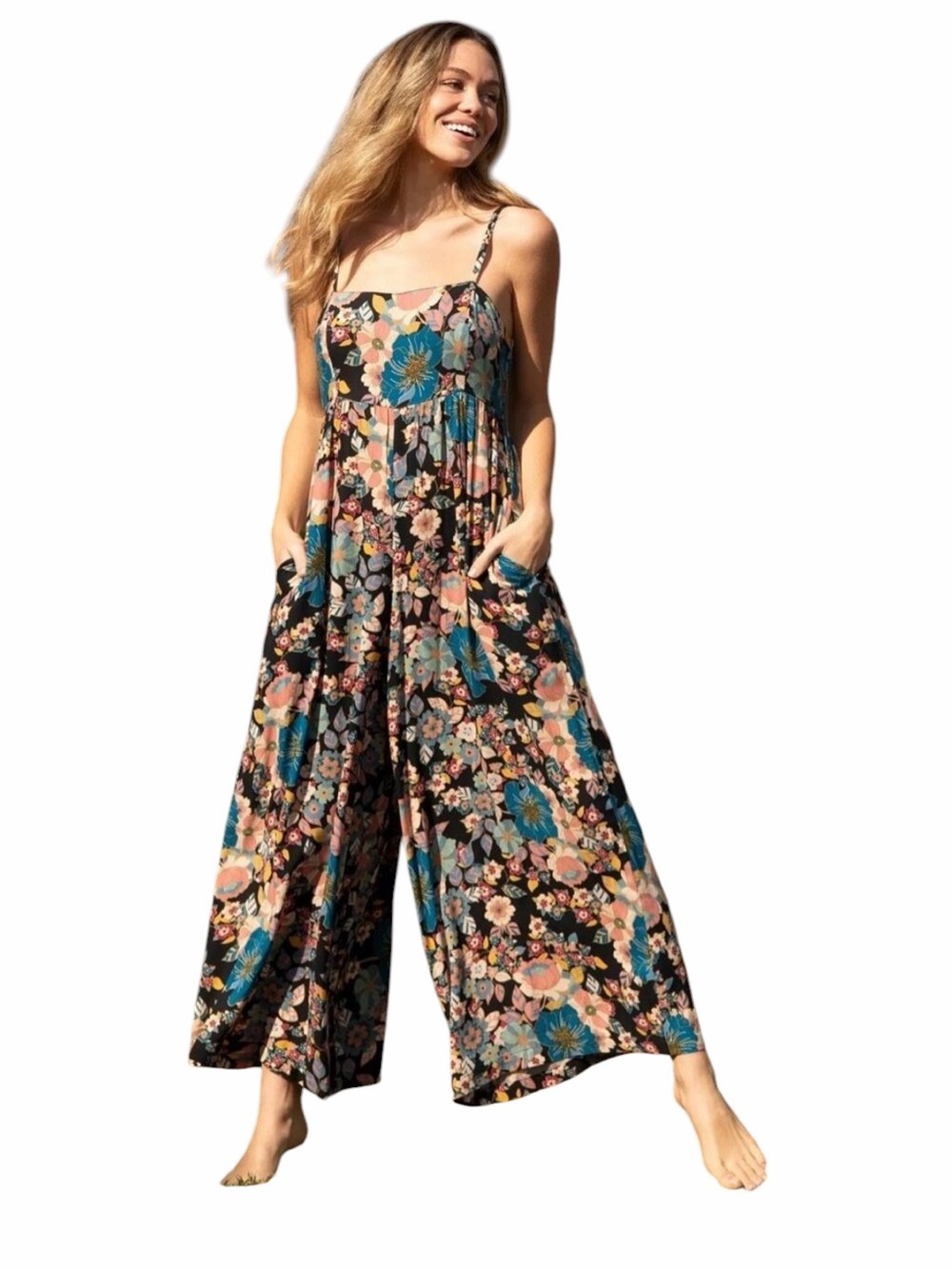 Natural Life - Bailey Wide Leg Jumpsuit Pink Petunia Floral Sz XS
